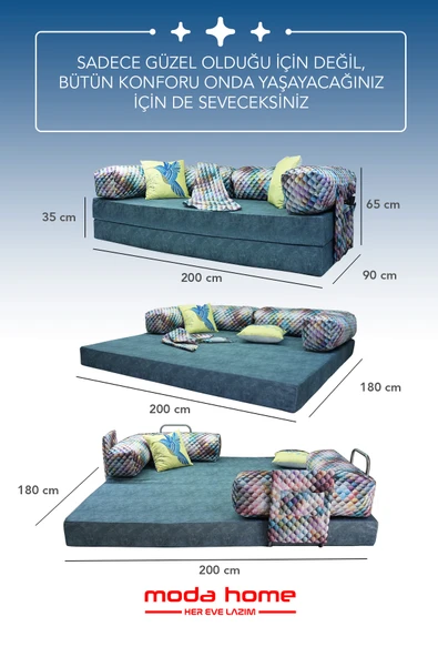 Moda Home Bedding Retro yataklı kanepe,yatak olabilen,dinlenme amaçlı legom aktivite koltuğu-İNDİGO - 2