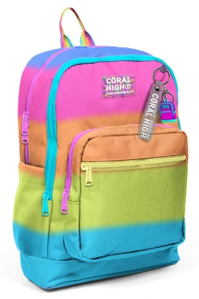 Coral High Dört Bölmeli Kız Çocuk İlkokul 1-2-3-4. Sınıf Okul Sırt Çantası - Pembe Turuncu Renk Geçişli ürün görseli