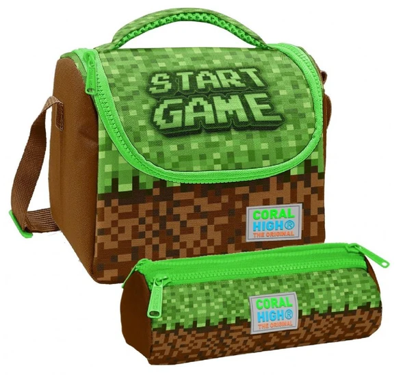 Coral High Erkek Çocuk Yeşil Kahverengi Craft Thermo Beslenme Çantası ve Üç Bölmeli Kalemlik Seti ürün görseli