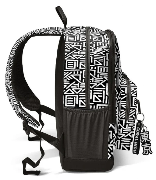 Coral High İlkokul ve Ortaokul Sırt Çantası - Erkek Çocuk, Siyah Beyaz Geometrik Şekiller, Dört Bölmeli - Resim 4