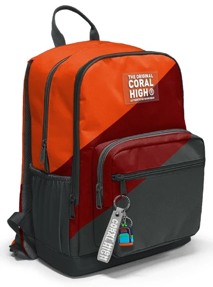 Coral High İlkokul ve Ortaokul Sırt Çantası - Erkek Çocuk, Turuncu Bordo Gri Renkli, Dört Bölmeli ürün görseli