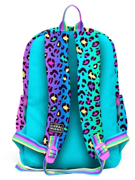 Coral High Dört Bölmeli Kız Çocuk İlkokul 1-2-3-4. Sınıf Okul Sırt Çantası - Mor Yeşil Leopar - 2