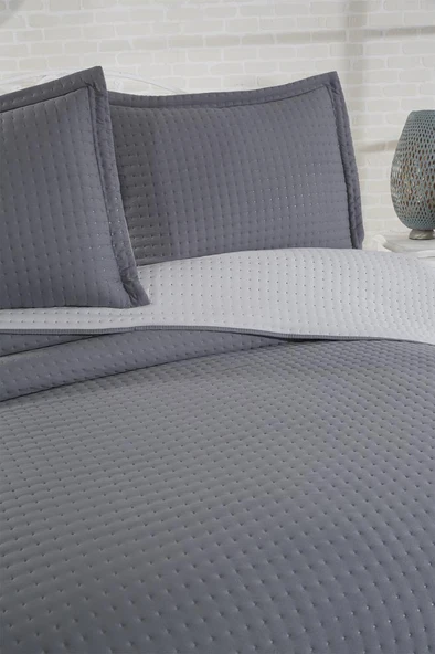 Elisa Dolgulu Çift Taraflı Çift Kişilik 240x260 Cm Yatak Örtüsü Antrasit - Resim 2