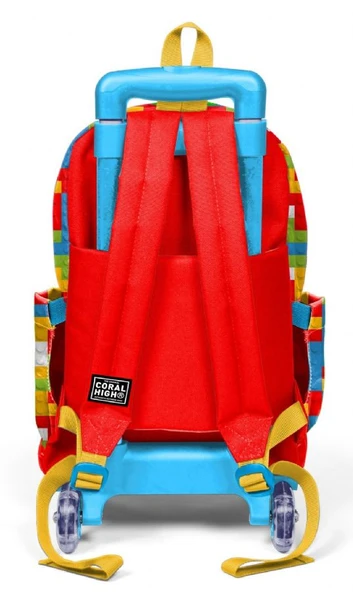 Coral High Işıklı Tekerlekli Çekçek Okul Çantası - 3 Bölmeli, 2’li Sap Ayarı, Kırmızı Yapı Blokları (Erkek ve Kız Çocuk) 23975 - 3