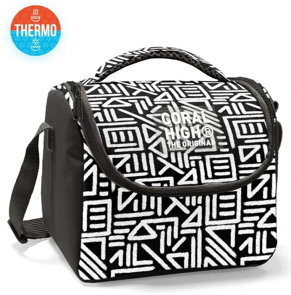 Coral High Erkek Çocuk İlkokul Beslenme Çantası, Siyah Beyaz Geometrik Şekiller, Isı Yalıtımlı - Resim 2