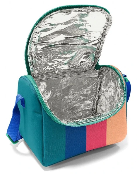 Coral High İlkokul Kız Çocuk Okul Beslenme Çantası, Yeşil Mavi Pembe Renkli Çizgili, Termoslu (Isı Yalıtımlı) - Resim 4