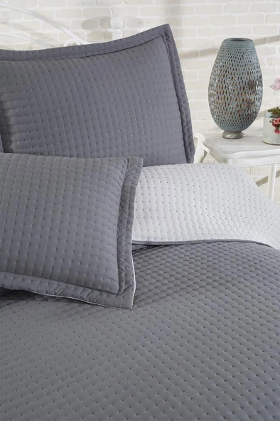 Elisa Dolgulu Çift Taraflı Çift Kişilik 240x260 Cm Yatak Örtüsü Antrasit - Resim 5