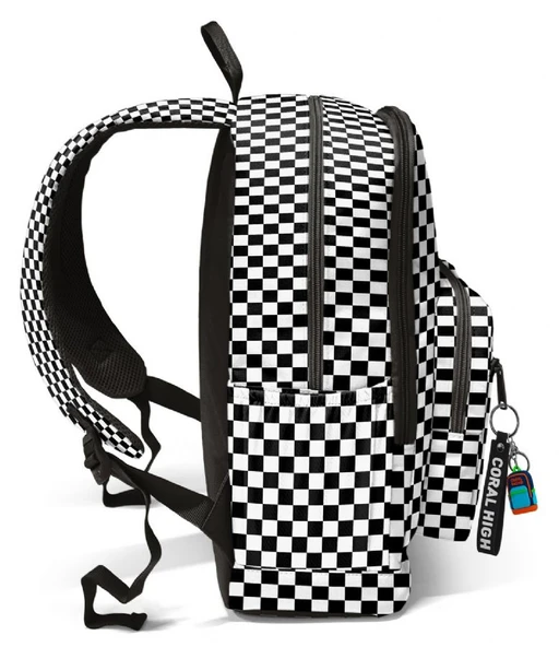 Coral High İlkokul ve Ortaokul Sırt Çantası - Kız Çocuk, Siyah Beyaz Dama Desenli, Dört Bölmeli - Resim 4