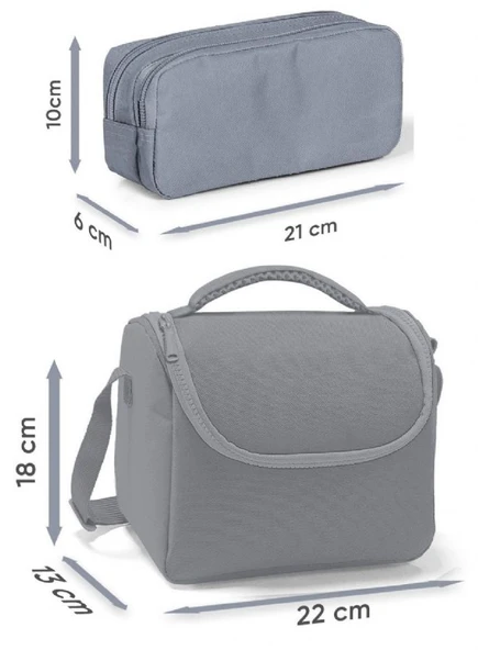 Coral High Kız Çocuk Pembe Yeşil Çok Renkli Thermo Beslenme Çantası ve İki Bölmeli Kalemlik Seti - Resim 2