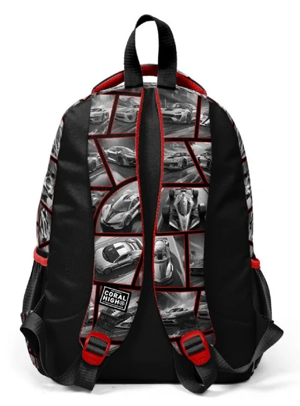Coral High Üç Gözlü Erkek Çocuk Siyah Kırmızı Arabalar İlkokul ve Ortaokul Sırt Çantası - Resim 2