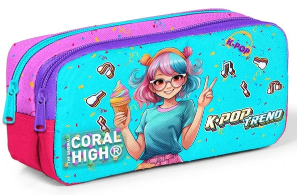 Coral High Kız Çocuk Turkuaz/Pembe K-Pop Baskılı Okul Kalemliği ürün görseli