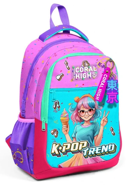 Coral High Üç Gözlü Kız Çocuk Pembe Turkuaz Dondurmalı Kız İlkokul ve Ortaokul Sırt Çantası - 1