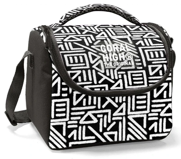 Coral High Erkek Çocuk İlkokul Beslenme Çantası, Siyah Beyaz Geometrik Şekiller, Isı Yalıtımlı ürün görseli