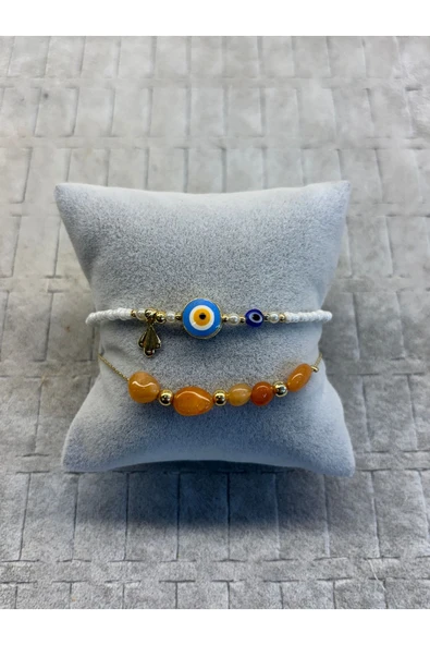 moda tasarım doğal taşlı nazar boncuklu kombin bilekliği