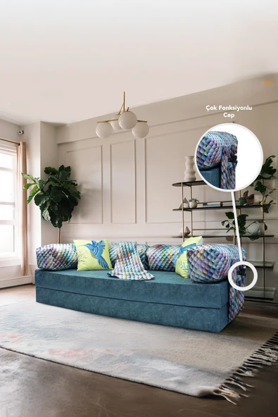 Moda Home Bedding Retro yataklı kanepe,yatak olabilen,dinlenme amaçlı legom aktivite koltuğu-İNDİGO