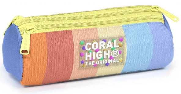 Coral High Kız Çocuk Üç Gözlü Turuncu-Sarı Renk Geçişli İlkokul ve Ortaokul Kalemliği