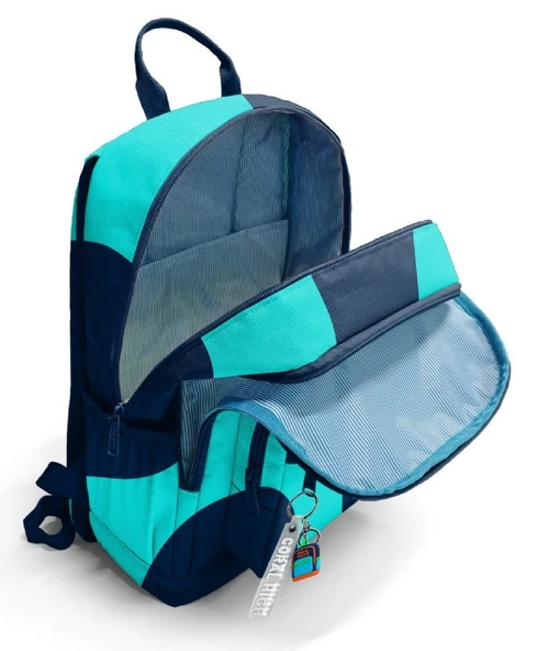 Coral High İlkokul ve Ortaokul Sırt Çantası - Erkek Çocuk, Lacivert Turkuaz Renkli Çizgili, Dört Bölmeli - Resim 3