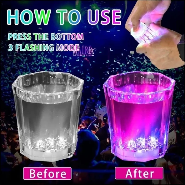 Led Işıklı Eğlence Bardakları - 3 Modlu Renk Değiştiren Bardak 12 Adet - 3