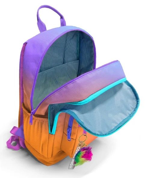 Coral High İlkokul ve Ortaokul Sırt Çantası - Kız Çocuk, Turuncu Mor Renk Geçişli Baskılı, Dört Bölmeli - Resim 3