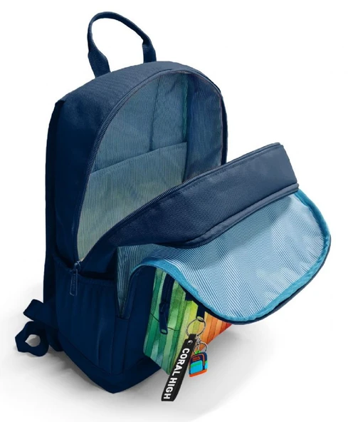 Coral High İlkokul ve Ortaokul Sırt Çantası - Erkek Çocuk, Lacivert Çok Renkli Çizgi Desenli, Dört Bölmeli - Resim 3