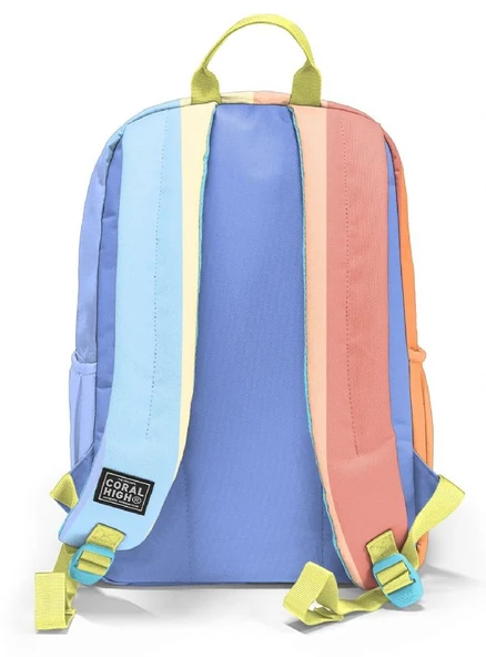 Coral High İlkokul ve Ortaokul Sırt Çantası - Kız Çocuk, Turuncu Sarı Mavi Renkli Çizgili, Dört Bölmeli - Resim 2