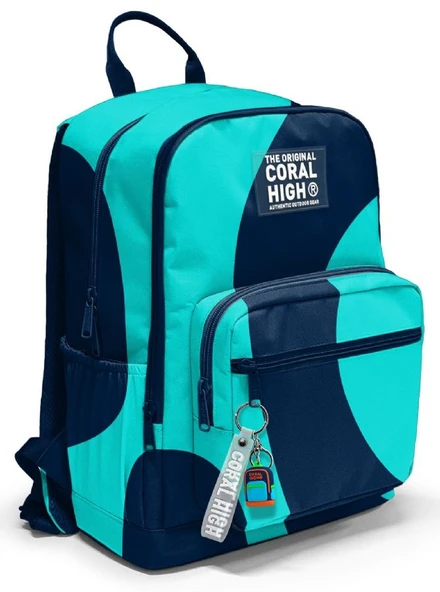 Coral High İlkokul ve Ortaokul Sırt Çantası - Erkek Çocuk, Lacivert Turkuaz Renkli Çizgili, Dört Bölmeli ürün görseli