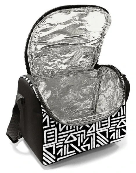 Coral High Erkek Çocuk İlkokul Beslenme Çantası, Siyah Beyaz Geometrik Şekiller, Isı Yalıtımlı - Resim 4