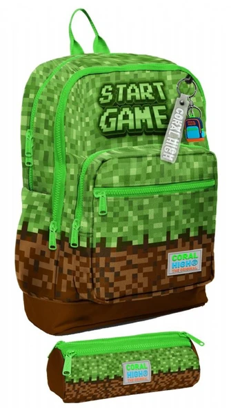 Coral High İlkokul Erkek Çocuklarına Özel Dört Gözlü Sırt Çantası ve Kalemlik Seti- Yeşil Kahverengi Craft ürün görseli