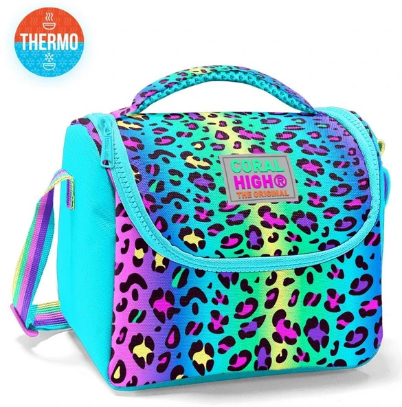 Coral High İlkokul Kız Çocuk Okul Beslenme Çantası, Yeşil Mor Leopar, Termoslu (Isı Yalıtımlı) - Resim 2
