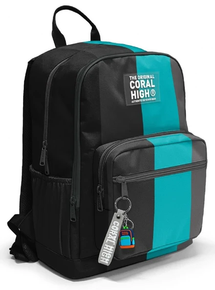 Coral High İlkokul ve Ortaokul Sırt Çantası - Erkek Çocuk, Siyah Turkuaz Çizgili, Dört Bölmeli ürün görseli
