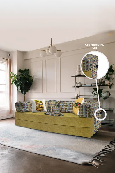 Moda Home Bedding Retro yataklı kanepe,yatak olabilen,dinlenme amaçlı legom aktivite koltuğu-HARDAL