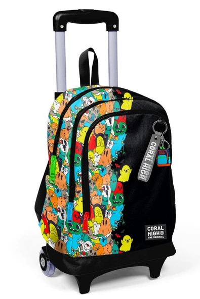 Coral High Işıklı Tekerlekli Çekçek Okul Çantası - 3 Bölmeli, 2’li Sap Ayarı, Siyah Hayalet Baskılı (Erkek Çocuk) 23974 - 1