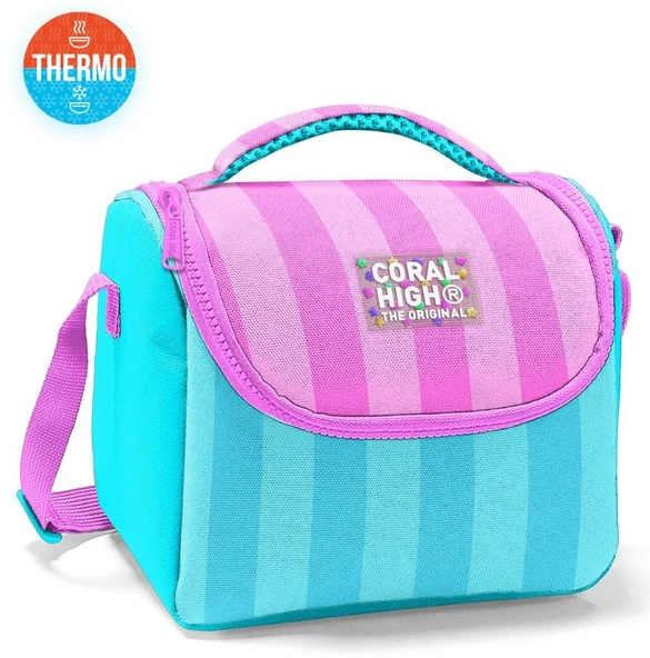 Coral High İlkokul Kız Çocuk Okul Beslenme Çantası, Turkuaz Pembe Çizgili, Termoslu (Isı Yalıtımlı) - 2