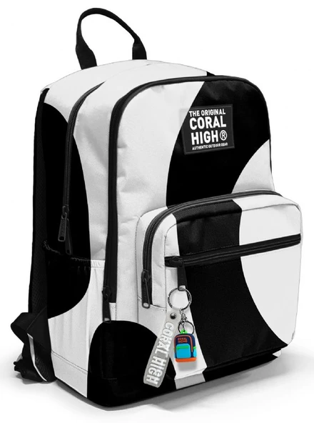 Coral High İlkokul ve Ortaokul Sırt Çantası - Erkek Çocuk, Renkli Çizgili Siyah Beyaz, Dört Bölmeli ürün görseli