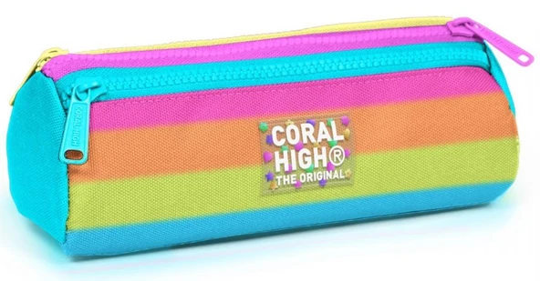 Coral High Turkuaz Pembe Renk Geçişli Kız Çocuk Üç Gözlü Okul Kalem Çantası ürün görseli
