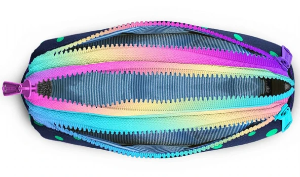 Coral High Üç Bölmeli Lacivert Puantiyeli Kız Çocuk Kalem Çantası - Resim 3