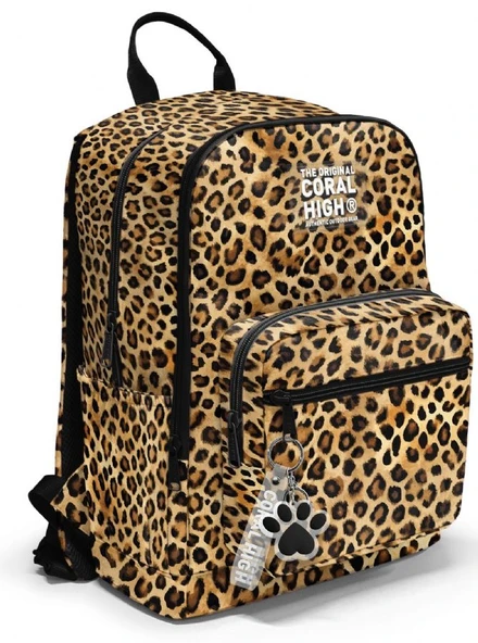 Coral High İlkokul ve Ortaokul Sırt Çantası - Kız Çocuk, Kahverengi Leopar Baskılı, Dört Bölmeli ürün görseli