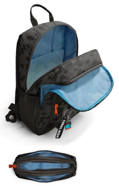 Coral High Erkek Çocuk Dört Gözlü Okul Sırt Çantası ve  Kalemlik Seti - Siyah Blok Desenli - İlkokul ve Ortaokul İçin Uygun - Resim 2