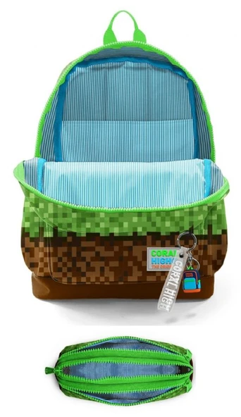 Coral High İlkokul Erkek Çocuklarına Özel Dört Gözlü Sırt Çantası ve Kalemlik Seti- Yeşil Kahverengi Craft - Resim 2