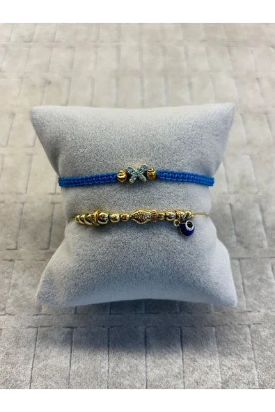 moda tasarım zirkon taşlı makrome örgülü nazar boncuklu bileklik ürün görseli 1