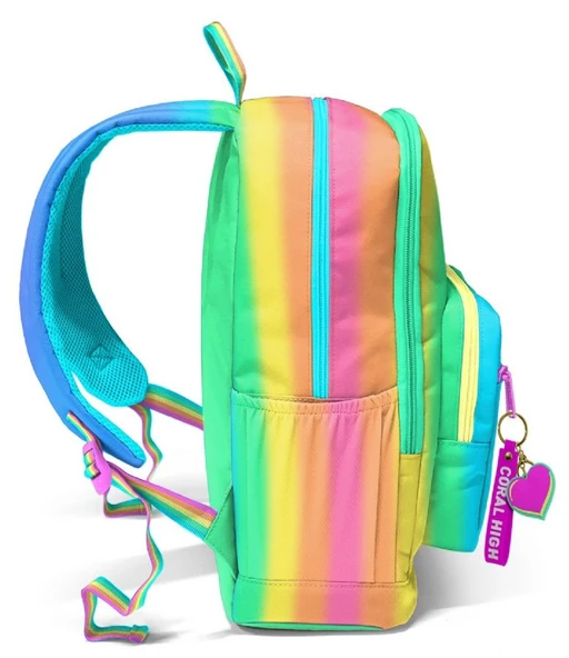 Coral High İlkokul ve Ortaokul Sırt Çantası - Kız Çocuk, Renkli Çizgili Mavi Turuncu Baskılı, Dört Bölmeli - Resim 4