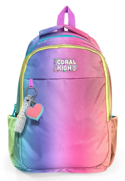 Coral High Dikey Renk Geçişli Kız Çocuk İlkokul ve Ortaokul Sırt Çantası - Üç Bölmeli - 5
