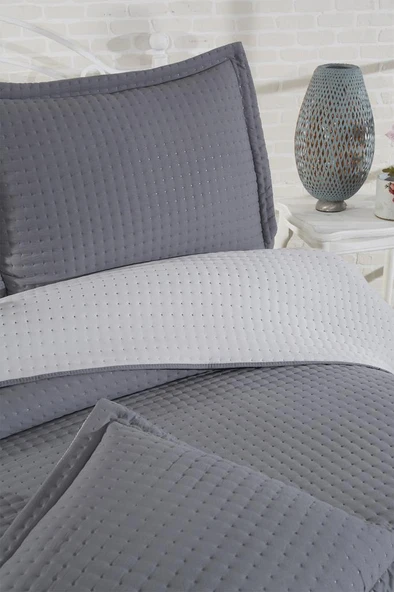 Elisa Dolgulu Çift Taraflı Çift Kişilik 240x260 Cm Yatak Örtüsü Antrasit - Resim 3