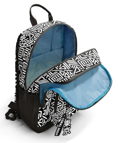 Coral High İlkokul ve Ortaokul Sırt Çantası - Erkek Çocuk, Siyah Beyaz Geometrik Şekiller, Dört Bölmeli - Resim 3