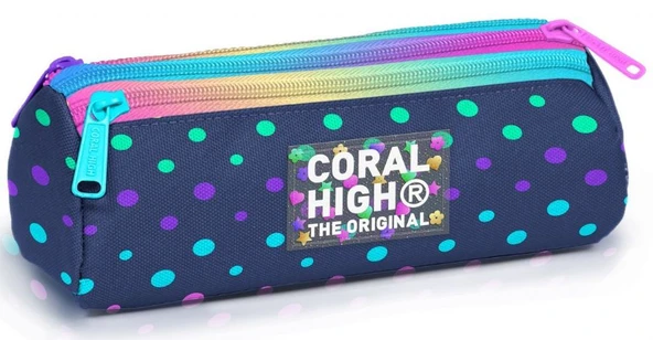 Coral High Üç Bölmeli Lacivert Puantiyeli Kız Çocuk Kalem Çantası