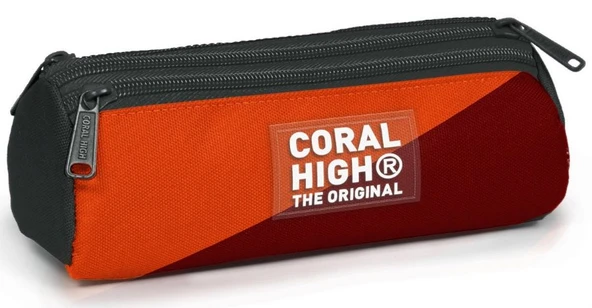 Coral High Erkek Çocuk Bordo Turuncu Üç Gözlü Okul Kalem Çantası ürün görseli