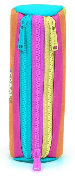 Coral High Turkuaz Pembe Renk Geçişli Kız Çocuk Üç Gözlü Okul Kalem Çantası - Resim 2