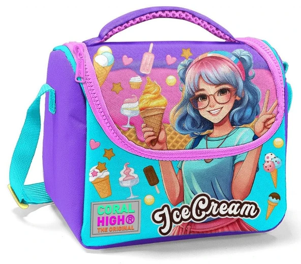 Coral High Beslenme Çantası 11789, Kız Çocuk, Lila Turkuaz Dondurmalı Kız, Isı Yalıtımlı