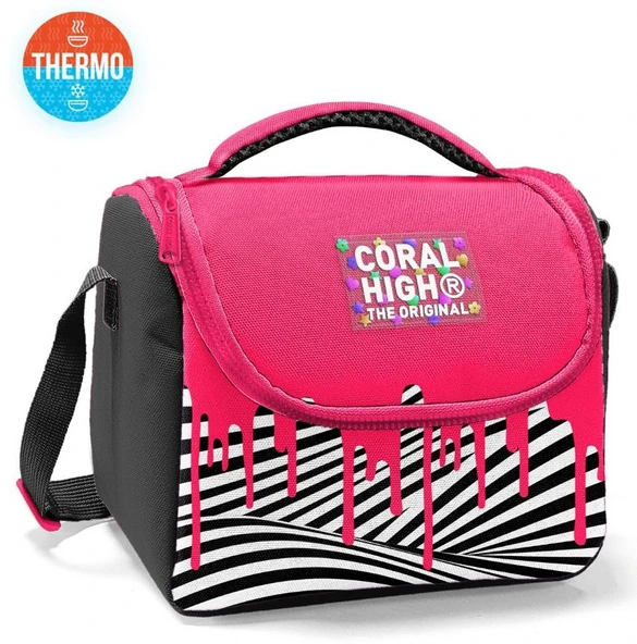 Coral High Kız Çocuk Beslenme Çantası - Thermo - Pembe Siyah Beyaz Boya Desenli - Resim 2