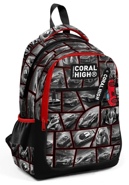 Coral High Üç Gözlü Erkek Çocuk Siyah Kırmızı Arabalar İlkokul ve Ortaokul Sırt Çantası ürün görseli